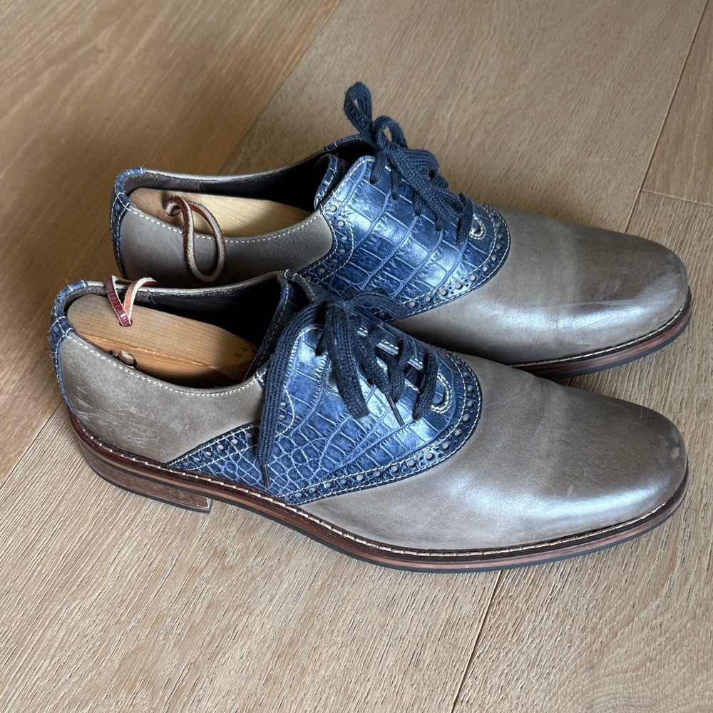 Cole Haan Gray and Blue Leather Saddle Oxfords